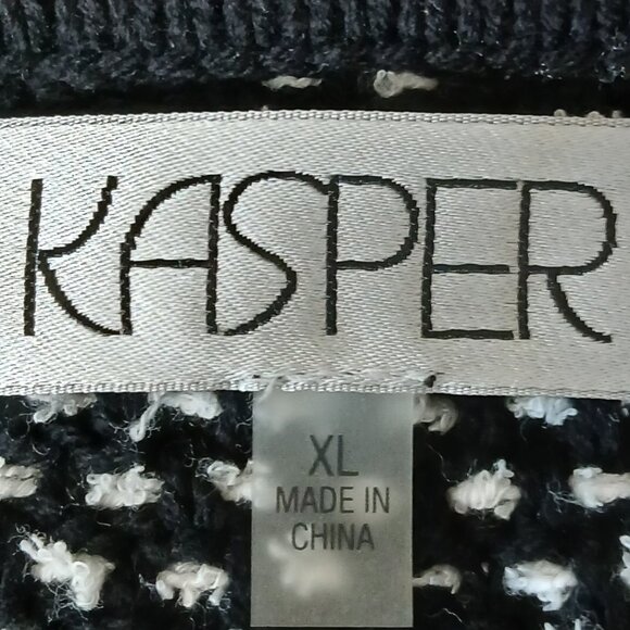 NWT Kasper XL Cardigan Sweater Jacket Blazer Knit Black Vanilla Ice Fringe - Picture 10 of 12